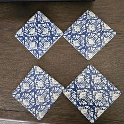 New Four Pc Coaster Set. Blue & White