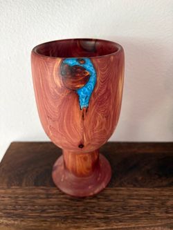 Handturned Wood Goblet with Blue Resin Inlay
