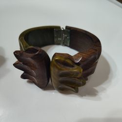 Wooden And Green Bakelite Bracelet