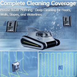 New Smart Pool Robot Vacuum Cleaner Wall Climbing Robotic Pool Cleaning w/ Self Park