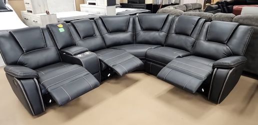🛋️ NEW!! Power Black Sectional Sofa w/ 3 Recliners 🚛 Avail E-Z Clean 3 Total Recliners STILL IN BOX 📦