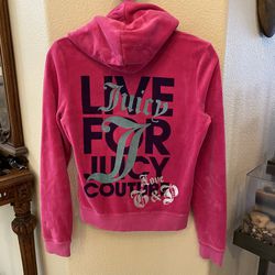 JUICY COUTURE Women Pink Graphic Velour Barbie Zipped Hoodie Jacket Size Large