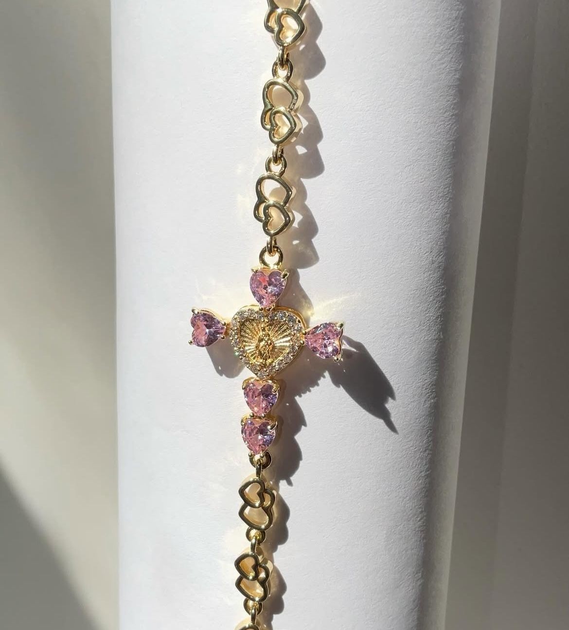 Pink Cross Heart Bracelet