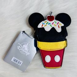 Disney & Loungefly Mickey Mouse Ice Cream Cone Keychain Case Coin Purse Pouch