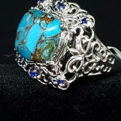 Mojave Blue Turquoise Silver Ring Size 7.5, 8