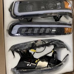 LED Headlights black Chrome 1999 To 2002 Chevy Silverado/Suburban/Tahoe 