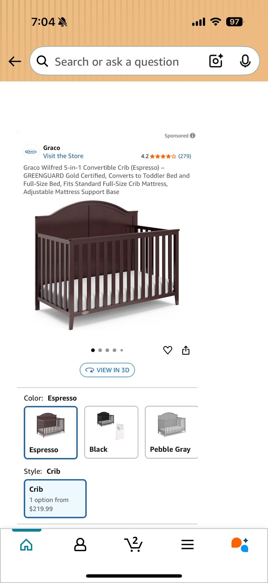 Graco Crib In Espresso 