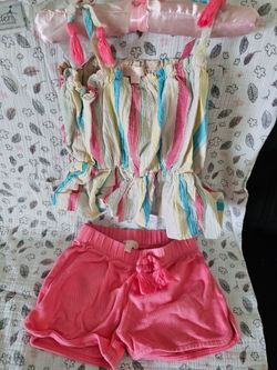 Girls Striped Top and Pink Shorts Set