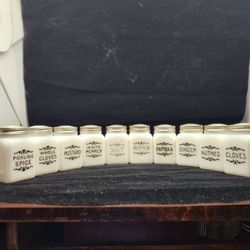 Vintage Milk Glass Labeled Shakers