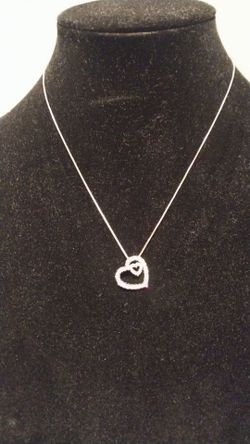 18" SILVER  925 CHAIN A D HEART PENDANT WITH CZ STONES