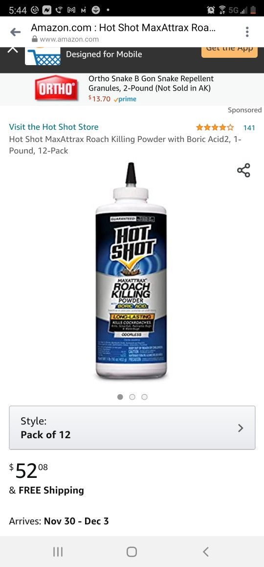 Hot Shot MaxAttrax Roach Killing Powder with Boric Acid2, 1-Pound, 12-Pack