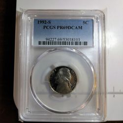 1992-S Jefferson Nickel Graded PCGS PR69DCAM