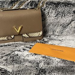 LOUIS VUITTON Python Very Chain Leather Shoulder Bag Taupe