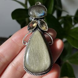 925 Silver Overlay Gold Obsidian 