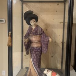 Asian Porcelain Doll In Case