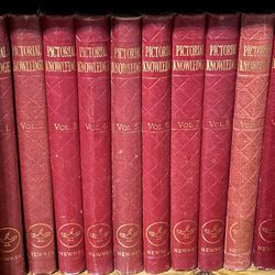 set of vintage encyclopedias titled Newnes' Pictorial Knowledge