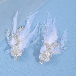 2pcs White Elegant Feather Hair Clips, Women Hair Accessories, Bride Wedding Hair Decor, Romantic Princess Headpiece For Daily, Party, Performance