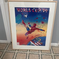 Vintage 1994 World Cup Soccer Poster By Peter Max Framed