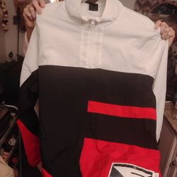 Navy blue white red flight jacket medium