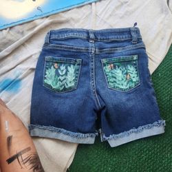 Handpainted, Upcycled Kids Cat And Jack Denim Shorts