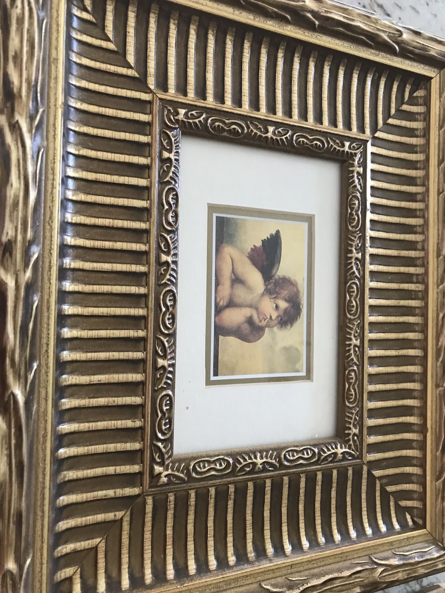 2 beautiful Angel golden frame pictures