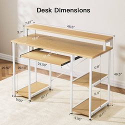 NOBLEWELL Computer Desk with Monitor Stand Storage Shelves Keyboard Tray，47" Studying Writing Table for Home Office, Bamboo
