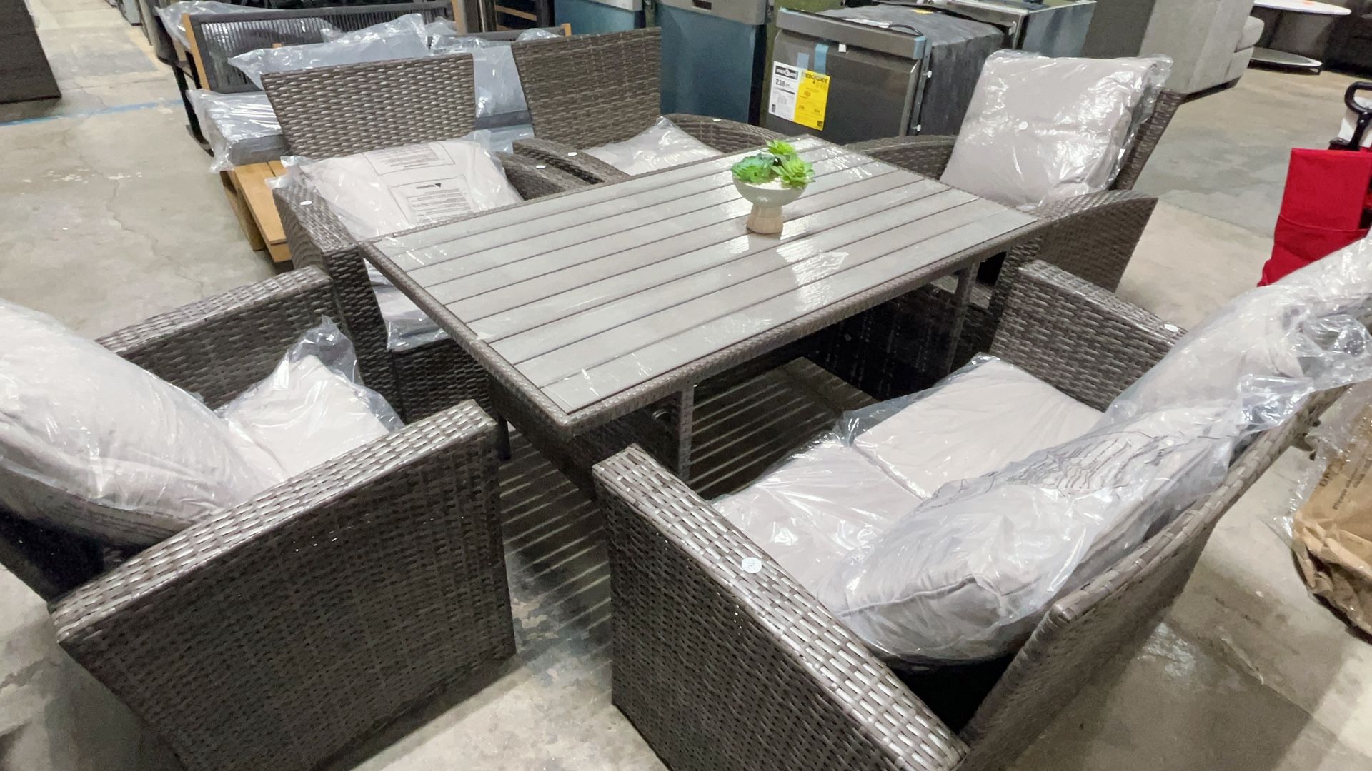 6 Piece Outdoor Patio Furniture Sets, Wicker Conversation Set for Porch Deck, Gray Rattan Sofa Chair with Cushion. Coffee Table, All Weather Outdoor