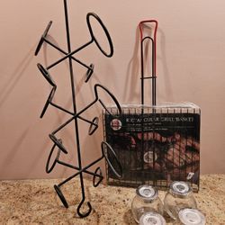 4 Spice Jar Grill Basket  Wine Rack 6 Bottles