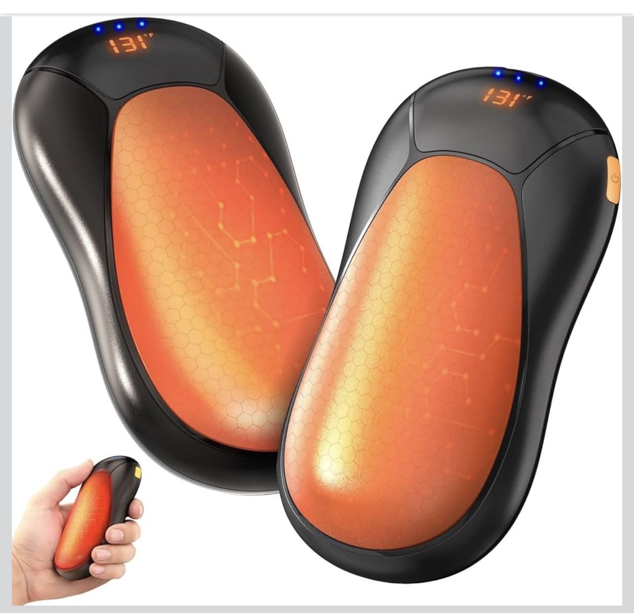 Rechargeable Hand Warmers 2 Pack - 8000mAh Electric Hand Warmers, Instant 2s Heating, 3 Heat Levels with Digital Display, Safe Gift for Men & Women –