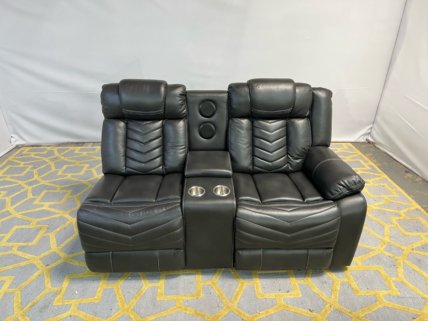 ( Delivery Available ) Black Leather Sofa Recliner with Speaker