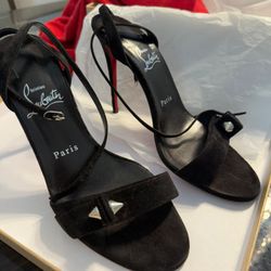 Christian Louboutin Umberta Ankle Strap Suede Sandal Black Sz 9