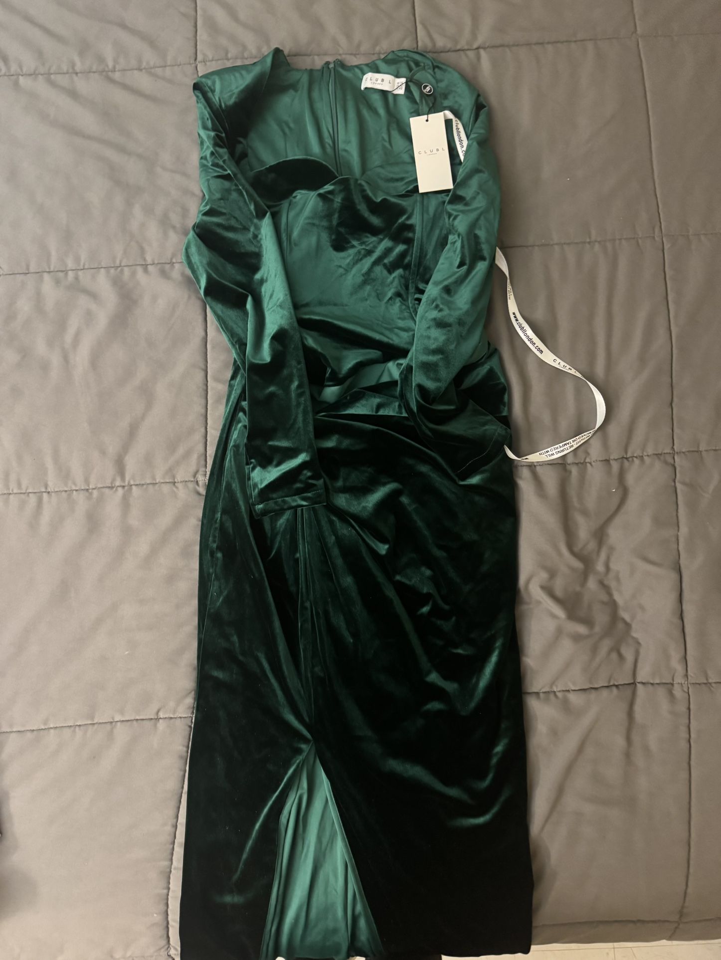 Club L Fay Bottle Green Velvet Corset Style Knot Maxi Dress Sz 10