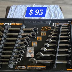 SAE/MM 90-Tooth Pro Combination Ratcheting Wrench Tool Set with Tray (18-Piece)
