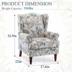 🥨 ✌️1Pcs Bezseller Wingback Floral Accent Chair, Upholstered Fabric High Back Arm, Leisure Single Sofa Club Chair with Wood Legs, Armchair