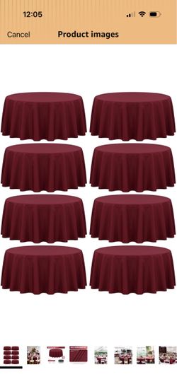 fani 8 Packs Burgundy Round Tablecloth - 120 Inch, Polyester Table Cloth for Round Tables, Washable Fabric, TableCovers for Wedding, Party, Banquet, D