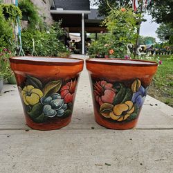 Authentic Mayolica Talavera Vase Orange Clay Pots, Planters,Plants, Pottery. $65 each