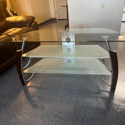 Glass TV and living room table set, and a desk