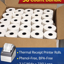 Box of 50 Thermal Receipt Paper Rolls – POS / Credit Card Printer Paper