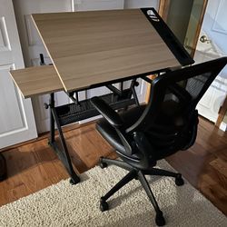 ART DESIGN DESK WITH ROLLING CHAIR AND STOOL