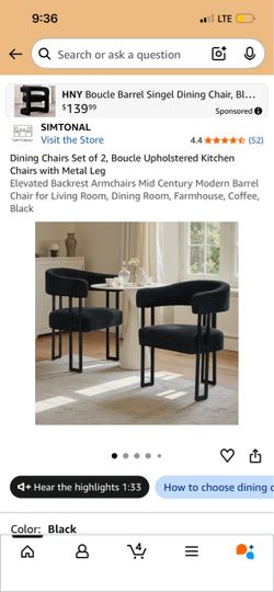 2 Black Velvet Boucle Dining Chairs