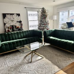 Emerald green sofa and love seats