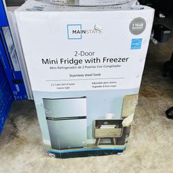 Mainstays 3.2 Cu. ft. 2-Door Refrigerator with Freezer, Stainless Steel Look