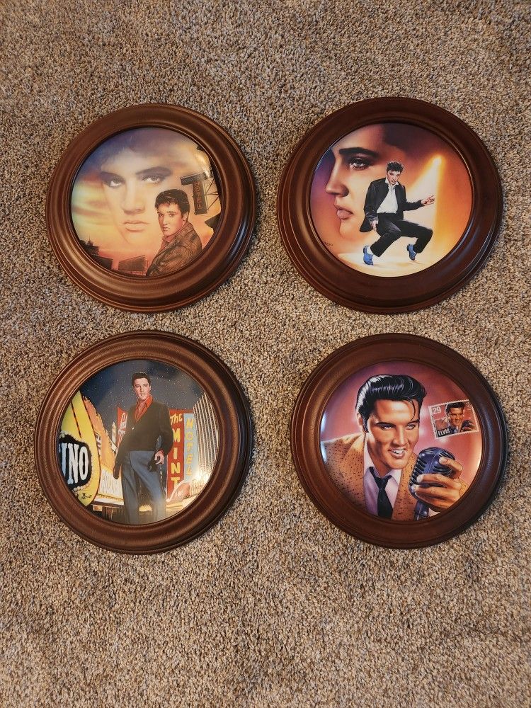 4 Elvis Collector's Plates With Frames
