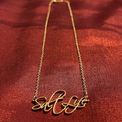 Gold Plated Chain Necklace Fancy Font Salt Life Charm Pendant  
