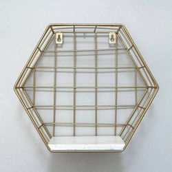 Home Decor Hexagonal Metal Grid Floating Wall Shelf Unit Display