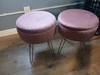 Set of 2 Pink Velvet Storage Ottomans with Gold Legs