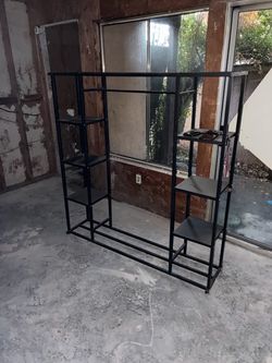 Black Metal Garment Rack with Shelves
