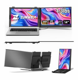14" Ultra-Slim Laptop Screen Extender,1080P FHD Dual Portable Monitor for Laptop, 1.3lbs Lightweight Ultra-Thin Travel Monitor Fit 13”-17.3”, Plug and