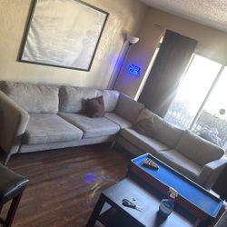 Gray L-Shaped Sectional Couch – Good Condition