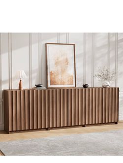 Large Wood Sideboard with Fluted Door Panels